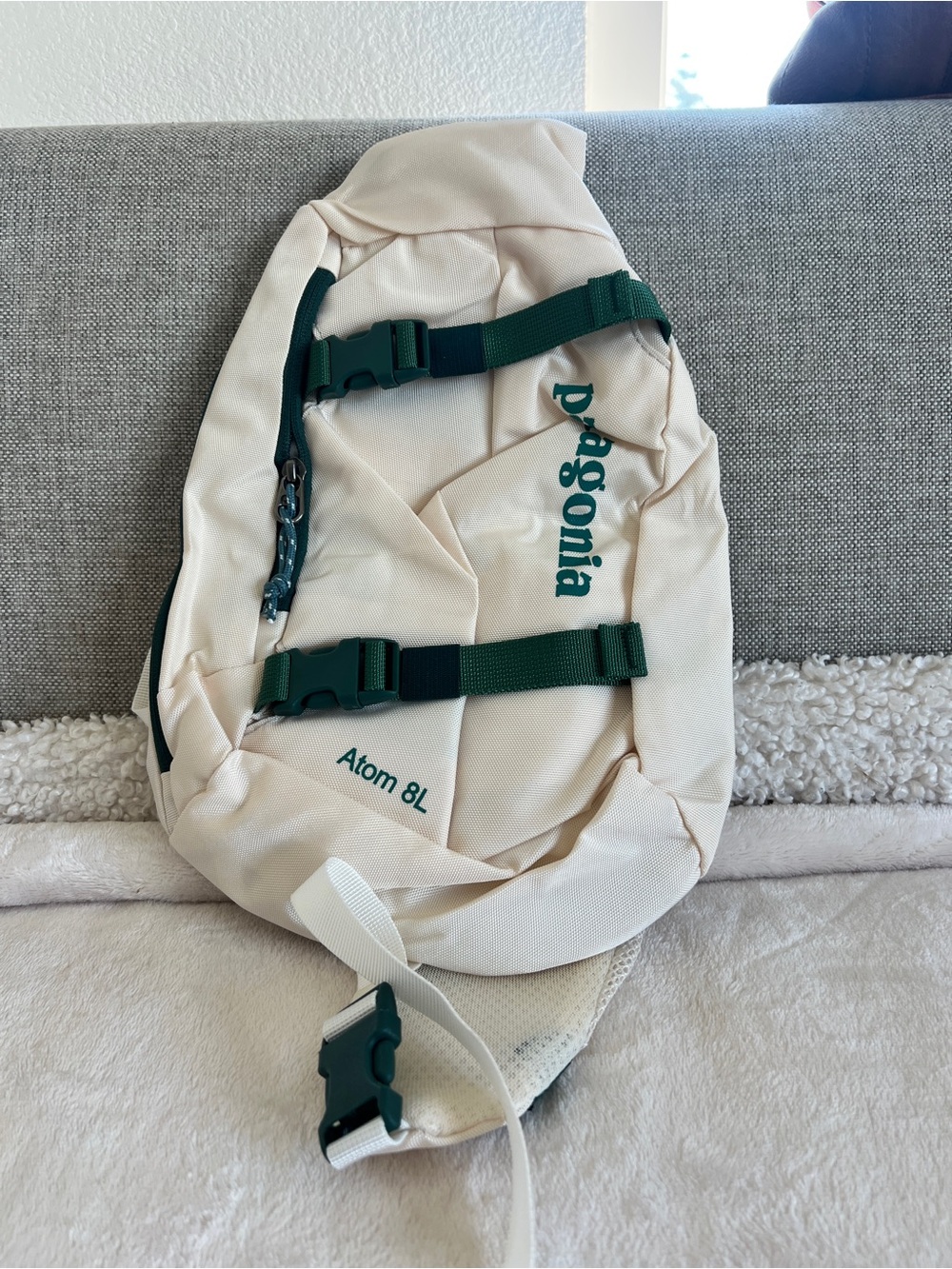 Patagonia Cream and Dark Green Atom 8L Sling Pack